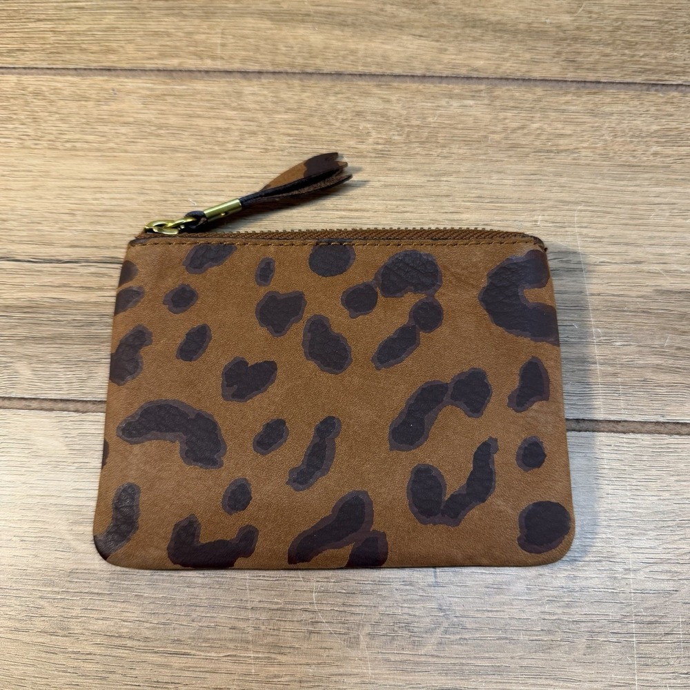 Madewell Nubuck Pocket Pouch Wallet Leopard Print Dried Cedar Leather